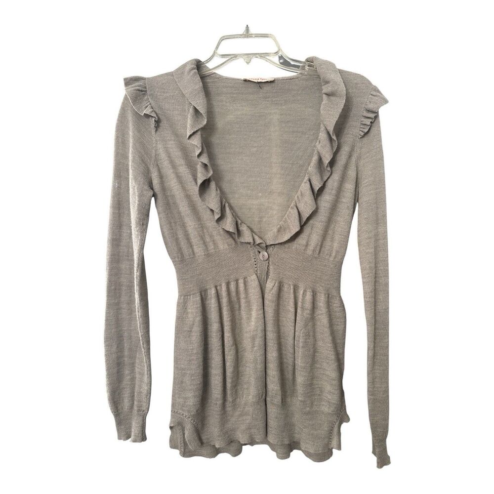 Rebecca Taylor Light Brown Wool Cardigan lightweight ruffled Medium